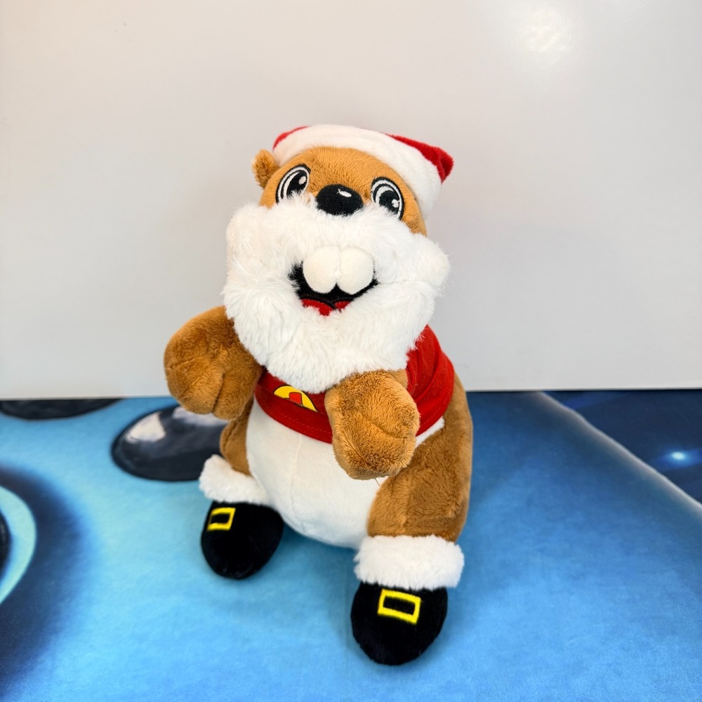 Buc-ees Christmas Santa Beaver Plush Stuffed Animal Mascot Red Hat Beard 10"